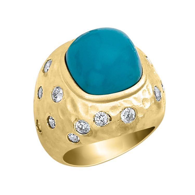 Cheryl M. Created Turquoise Cocktail Ring with Cubic Zirconia (CZ) (CZ) in Sterling Silver with Gold Plating Image 1