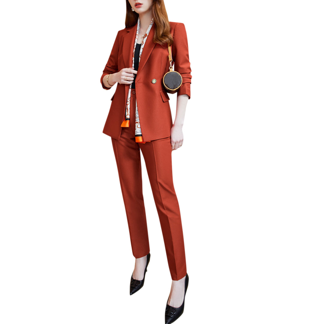 2PCS Women Suit Set Business Casual Slim Fit Blazer Sets Elegant Solid Color Double Breasted Suits Office Work Female Image 4
