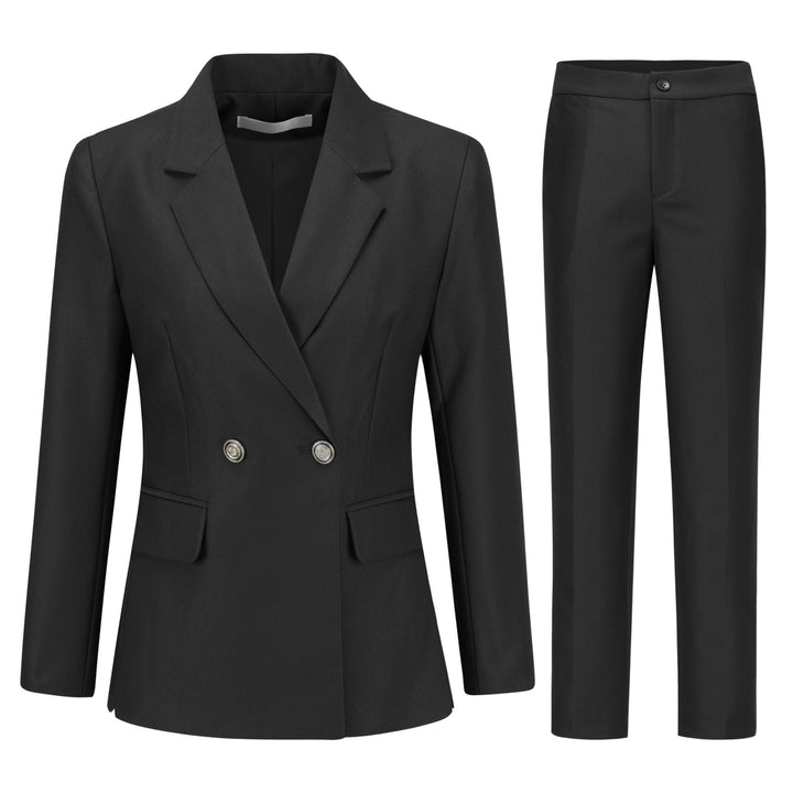 2PCS Women Suit Set Business Casual Slim Fit Blazer Sets Elegant Solid Color Double Breasted Suits Office Work Female Image 1