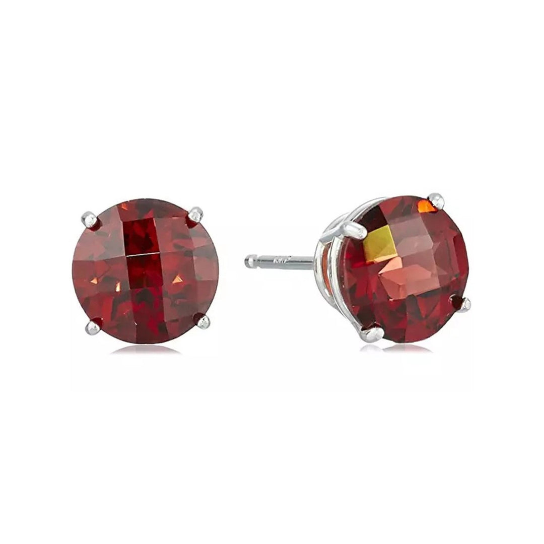 Paris Jewelry 14k White Gold Plated Over Sterling Silver 1 Carat Round Created Garnet Sapphire CZ Stud Earrings Image 1