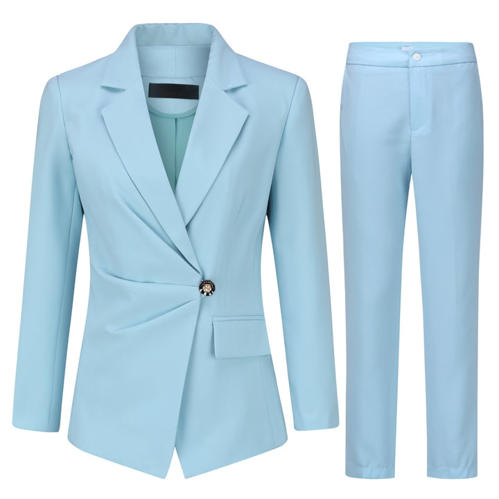 2 Pcs Women Suit Set Fashion Office Lady Blazer Pants Suit Slim Fit Long Sleeve Ruched One Button Wedding Party Outfit Image 1