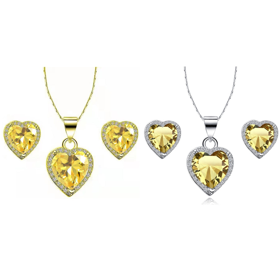 Paris Jewelry 10k Yellow and White Gold 1/2Ct Created Yellow Sapphire CZ Full Necklace Set 18 inch Plated Image 1
