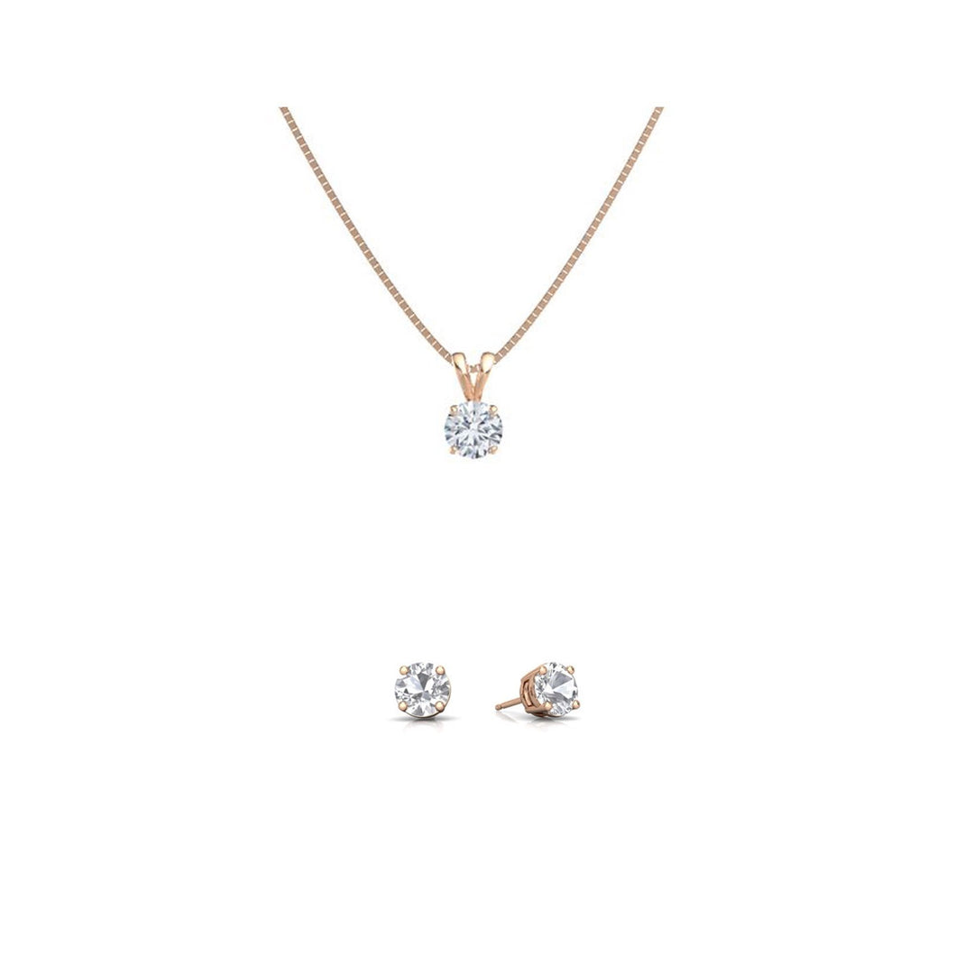 Paris Jewelry 18K Rose Gold Round 1ct Created White Sapphire CZ Round 18 Inch Necklace and Earrings Set Plated Image 1