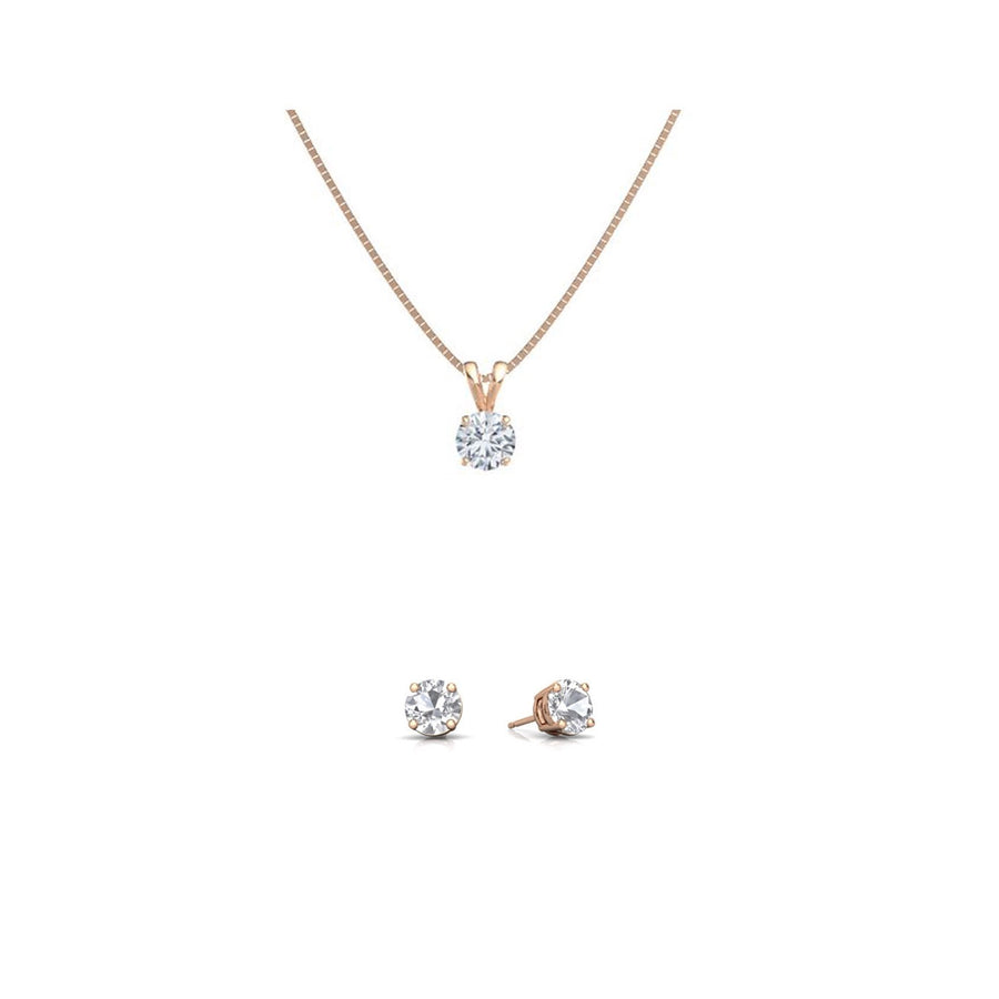 Paris Jewelry 18K Rose Gold Round 1ct Created White Sapphire CZ Round 18 Inch Necklace and Earrings Set Plated Image 1