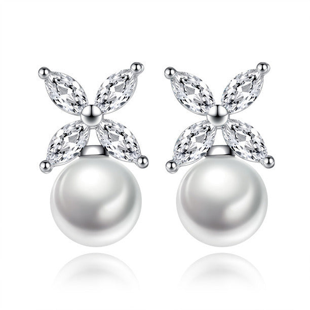 Paris Jewelry 18k White Gold 1Ct Stylish Western Crystal Pearl Stud Earrings Plated Image 1