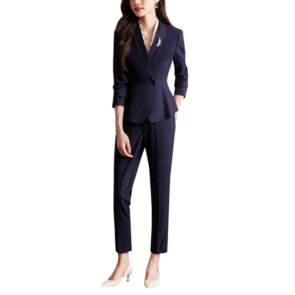 2PCS Women Blazer Suit Business Office Slim Fit Women Suit Long Sleeve Solid Color Shawl Collar Blazer Pants Or Skirt Image 2