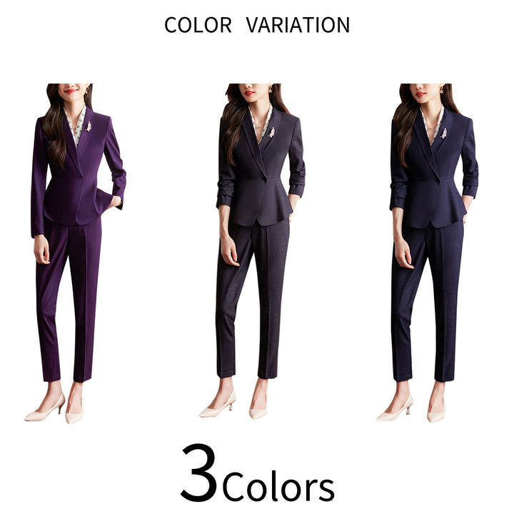 2PCS Women Blazer Suit Business Office Slim Fit Women Suit Long Sleeve Solid Color Shawl Collar Blazer Pants Or Skirt Image 3
