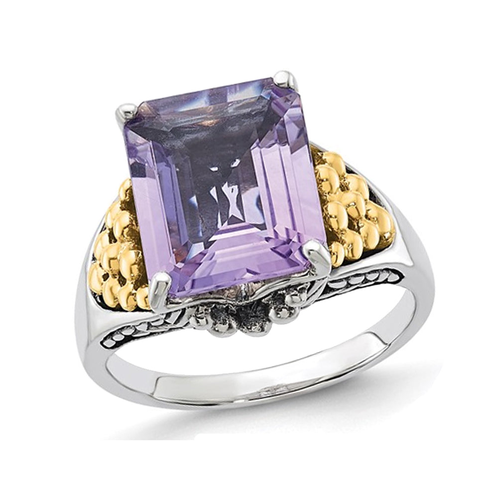 4.00 Carat (ctw) Amethyst Ring in Polished Sterling Silver with 14k Gold Accent Image 1