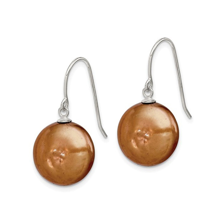 Brown Freshwater Cultured Coin Pearl 13-14mm Dangle Earrings in Sterling Silver Image 4