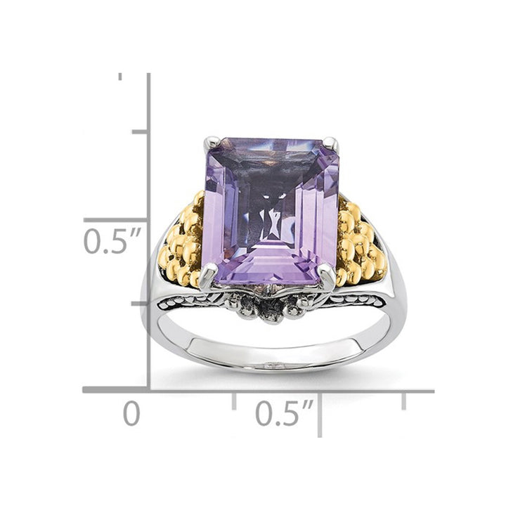 4.00 Carat (ctw) Amethyst Ring in Polished Sterling Silver with 14k Gold Accent Image 2