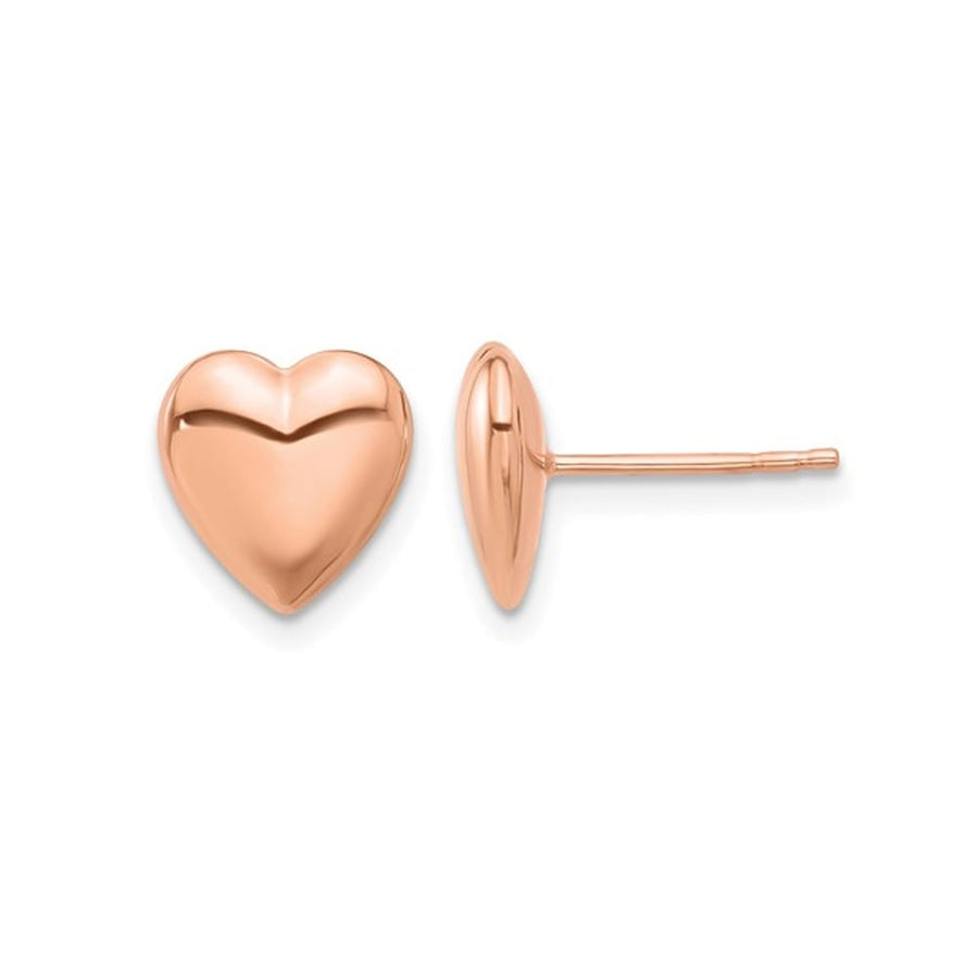 14K Rose Pink Gold Polished Puffed Heart Earrings Image 1