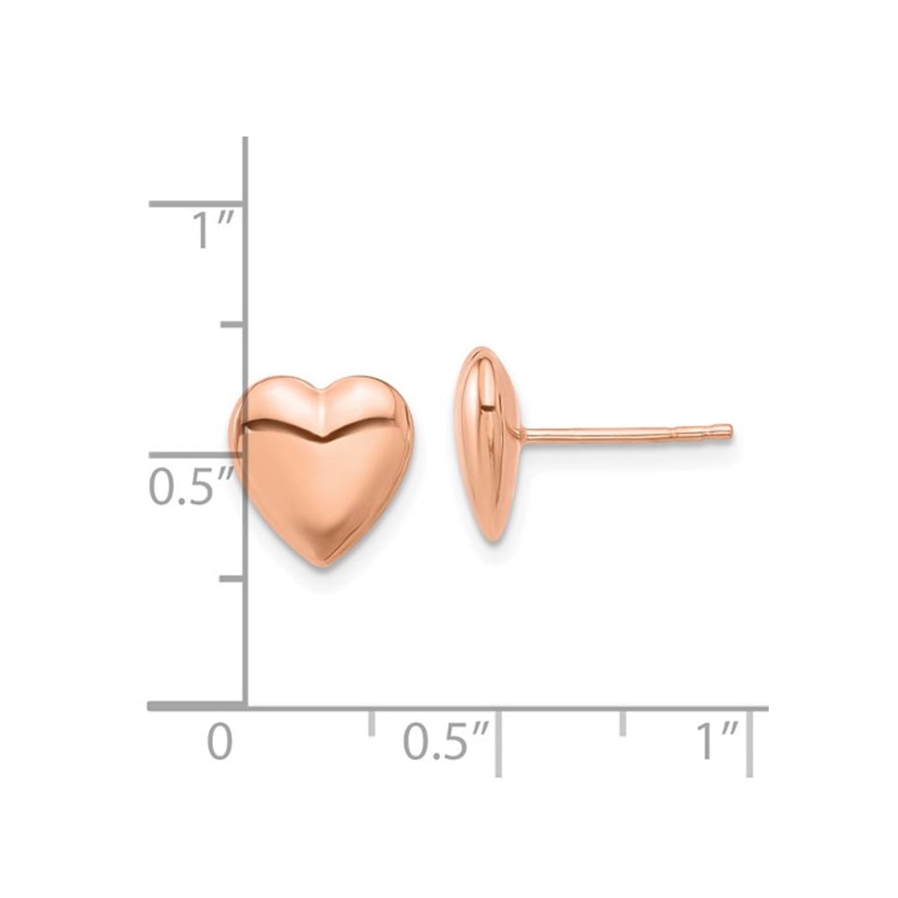 14K Rose Pink Gold Polished Puffed Heart Earrings Image 3