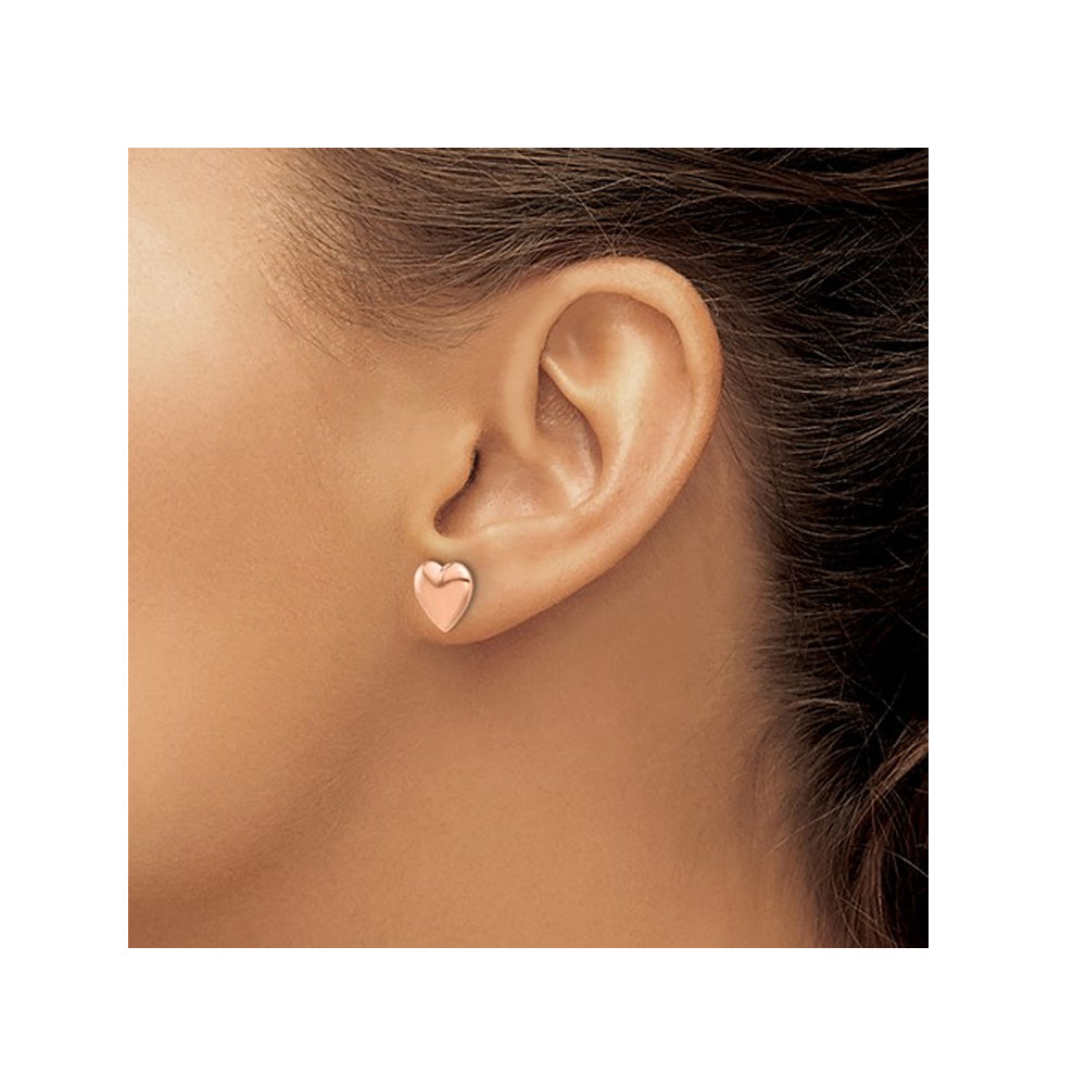 14K Rose Pink Gold Polished Puffed Heart Earrings Image 4