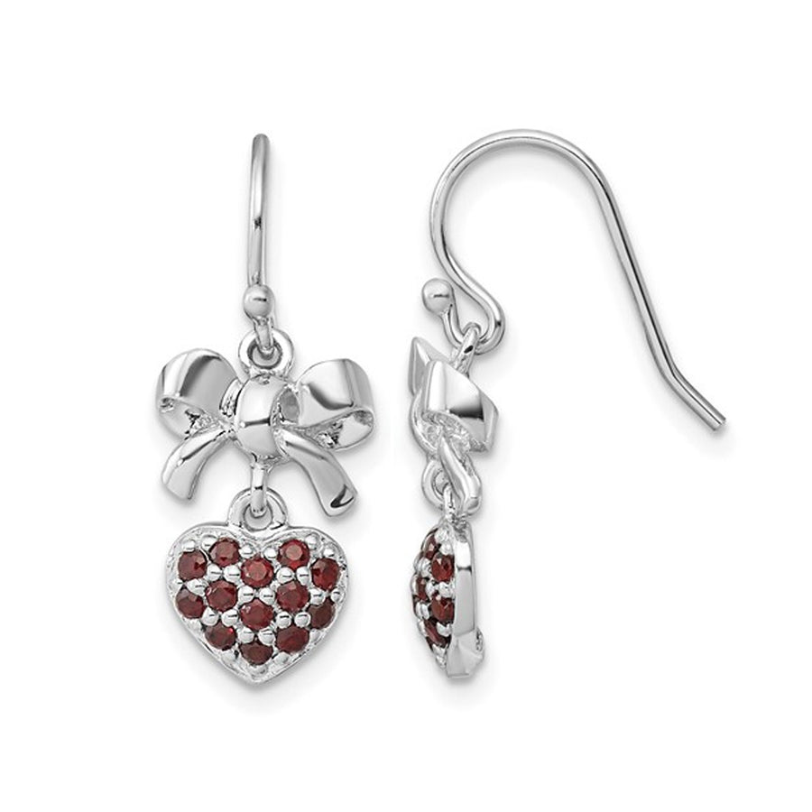 3/5 Carat (ctw) Garnet Heart and Bow Dangle Earrings in Sterling Silver Image 1