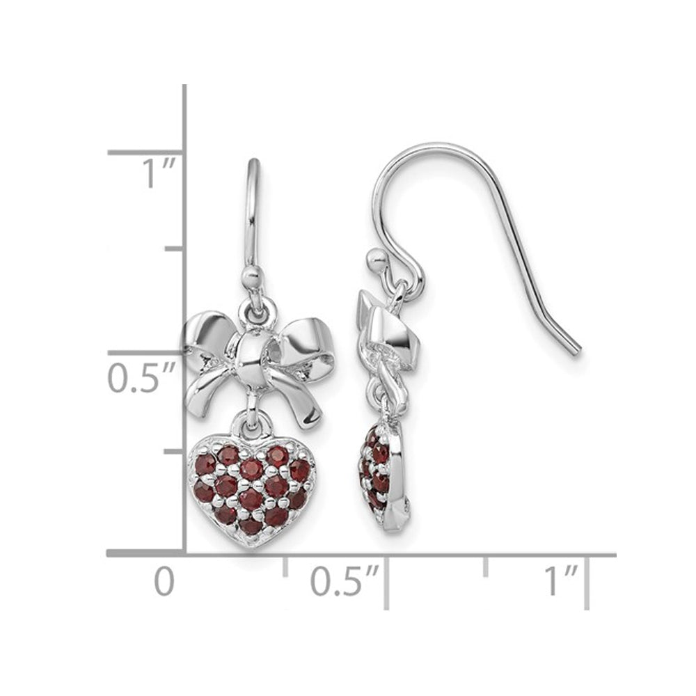 3/5 Carat (ctw) Garnet Heart and Bow Dangle Earrings in Sterling Silver Image 2