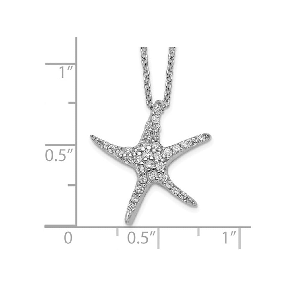 Sterling Silver Starfish Charm Pendant Necklace with Synthetic Cubic Zirconia (CZ)s Image 2