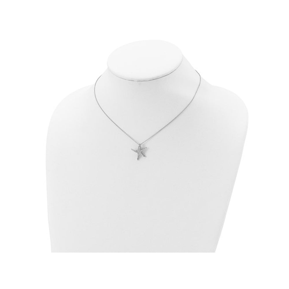 Sterling Silver Starfish Charm Pendant Necklace with Synthetic Cubic Zirconia (CZ)s Image 3