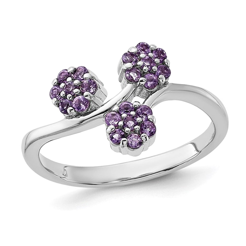1/4 Carat (ctw) Amethyst Tri-Flower Ring in Sterling Silver Image 1