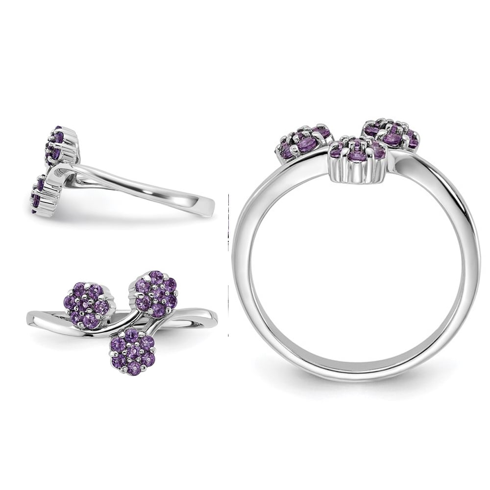 1/4 Carat (ctw) Amethyst Tri-Flower Ring in Sterling Silver Image 3