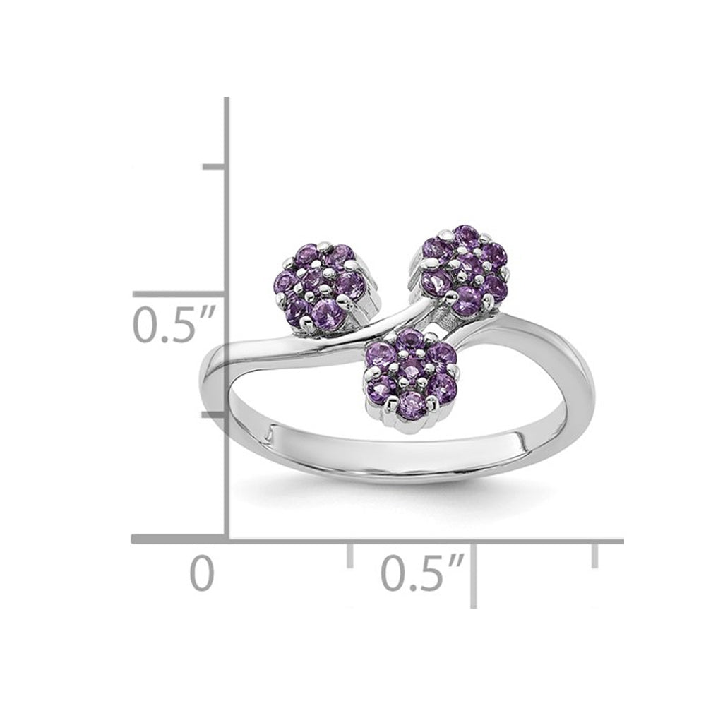 1/4 Carat (ctw) Amethyst Tri-Flower Ring in Sterling Silver Image 4