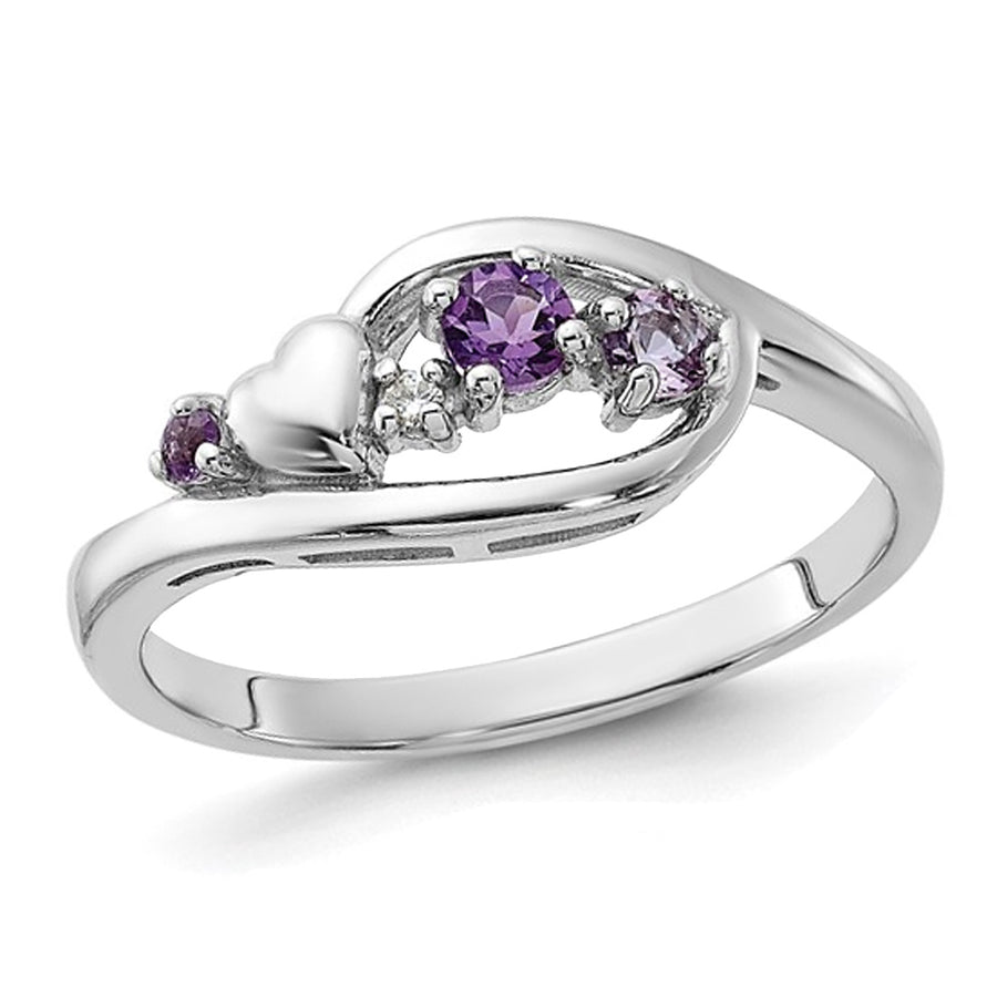 1/4 Carat (ctw) Amethyst and Pink Quartz Heart Ring in Sterling Silver Image 1