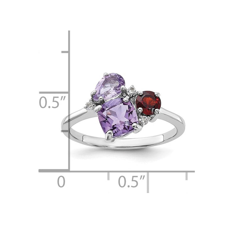 1.60 Carat (ctw) Amethyst Garnet and Pink Quartz Ring in Sterling Silver Image 3