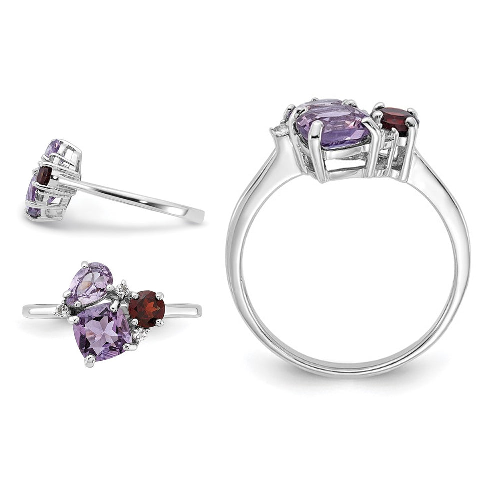 1.60 Carat (ctw) Amethyst Garnet and Pink Quartz Ring in Sterling Silver Image 4