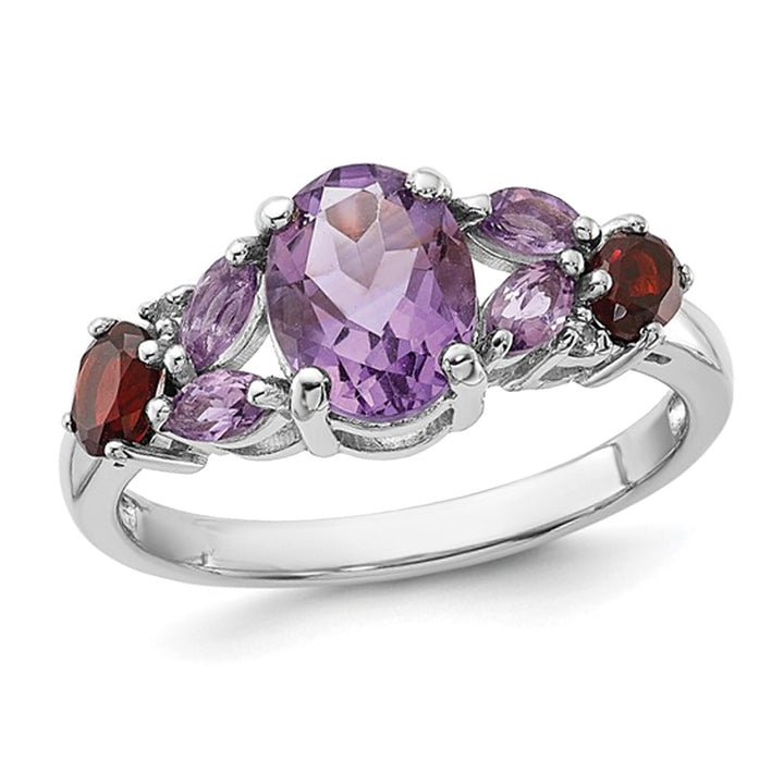 2.15 Carat (ctw) Amethyst, Garnet and Pink Quartz Ring in Sterling Silver Image 1