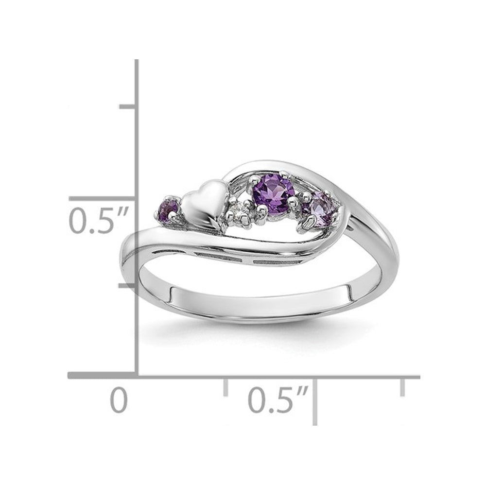 1/4 Carat (ctw) Amethyst and Pink Quartz Heart Ring in Sterling Silver Image 3