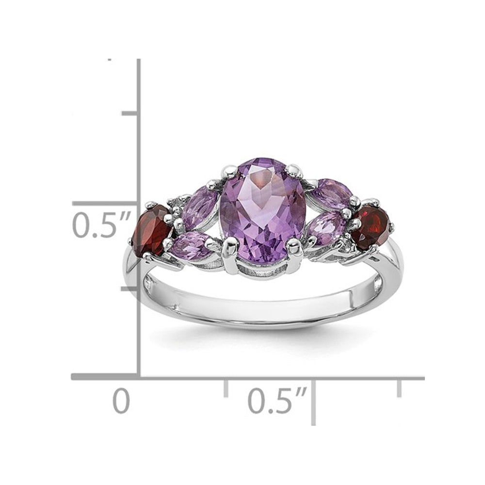 2.15 Carat (ctw) Amethyst, Garnet and Pink Quartz Ring in Sterling Silver Image 3