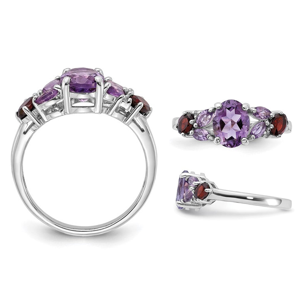 2.15 Carat (ctw) Amethyst, Garnet and Pink Quartz Ring in Sterling Silver Image 4