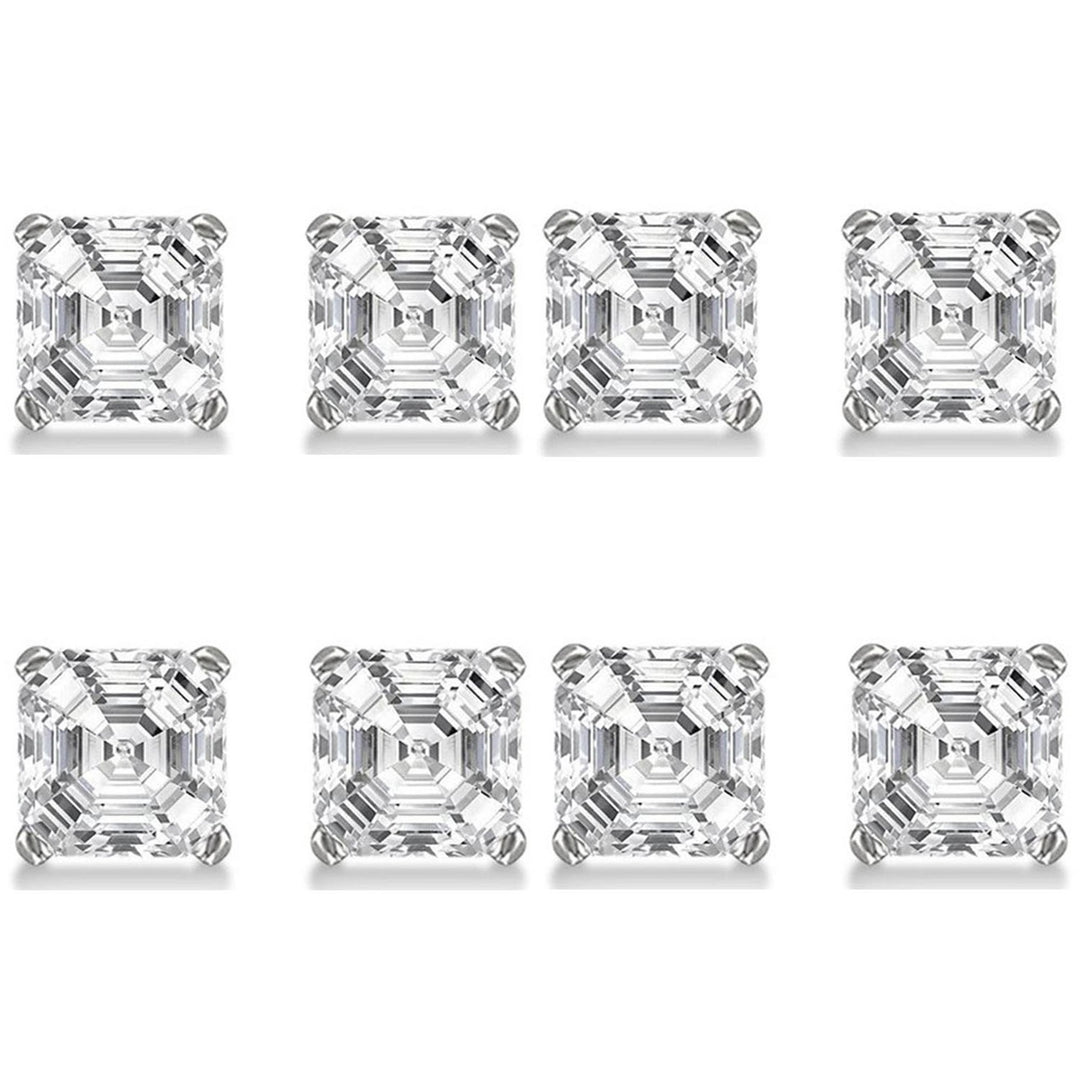 Paris Jewelry 18k White Gold 4mm 1Ct Asscher Cut Created White Sapphire CZ Set Of Four Stud Earrings Plated Image 1