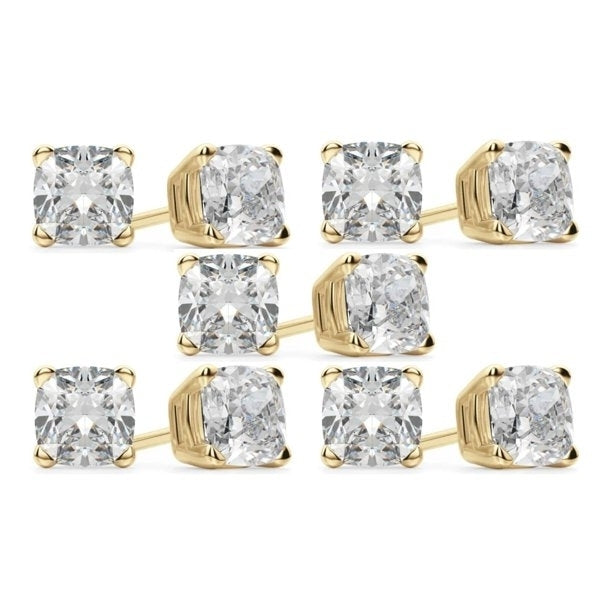 Paris Jewelry 14k Yellow Gold 4mm 2Ct Cushion Cut Created White Sapphire CZ Set Of Five Stud Earrings Plated Image 1