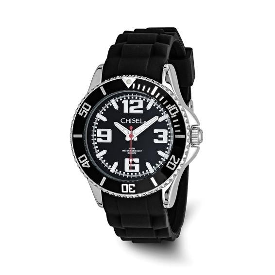 Mens Chisel 44mm Black Silicone Strap Watch Image 1