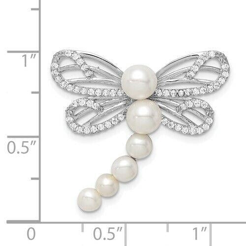 Sterling Silver Rhodium-plated Imitation Shell Pearl Dragonfly Chain Slide Image 4
