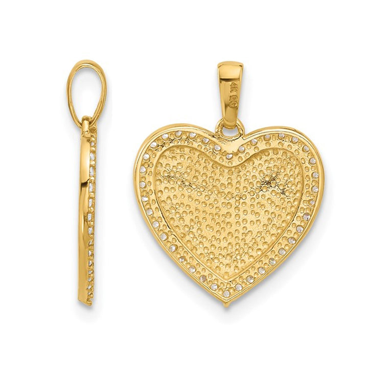 14K Yellow Gold Polished Heart Charm Pendant Necklace with Synthetic Cubic Zirconia (CZ) Halo and Chain Image 2