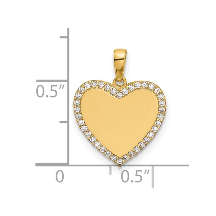 14K Yellow Gold Polished Heart Charm Pendant Necklace with Synthetic Cubic Zirconia (CZ) Halo and Chain Image 3