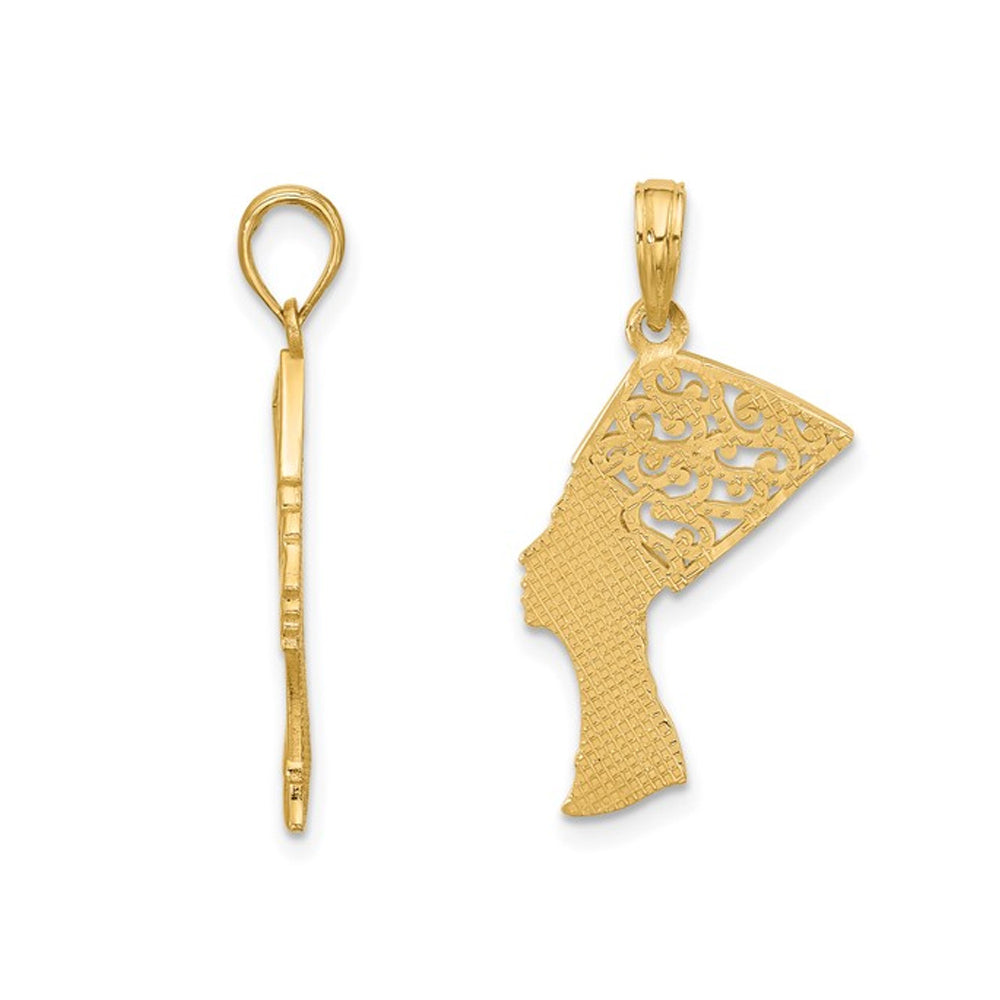 14K Yellow Gold Egyptian Nefertiti Charm Pendant Necklace with Chain Image 2