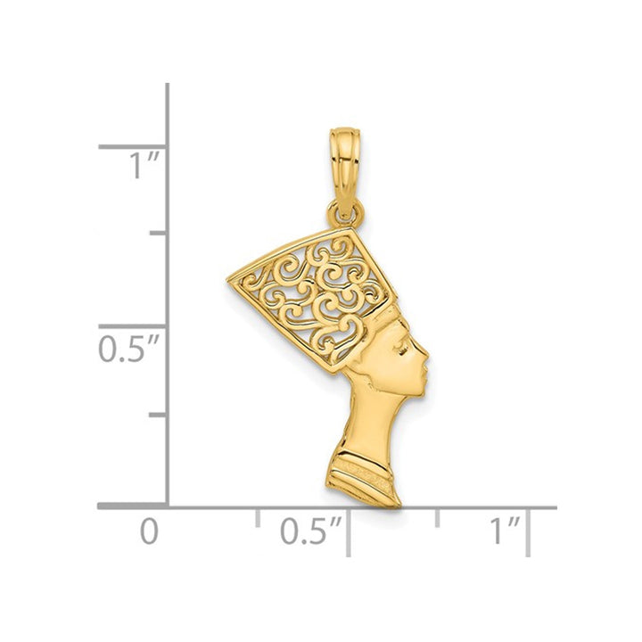 14K Yellow Gold Egyptian Nefertiti Charm Pendant Necklace with Chain Image 3