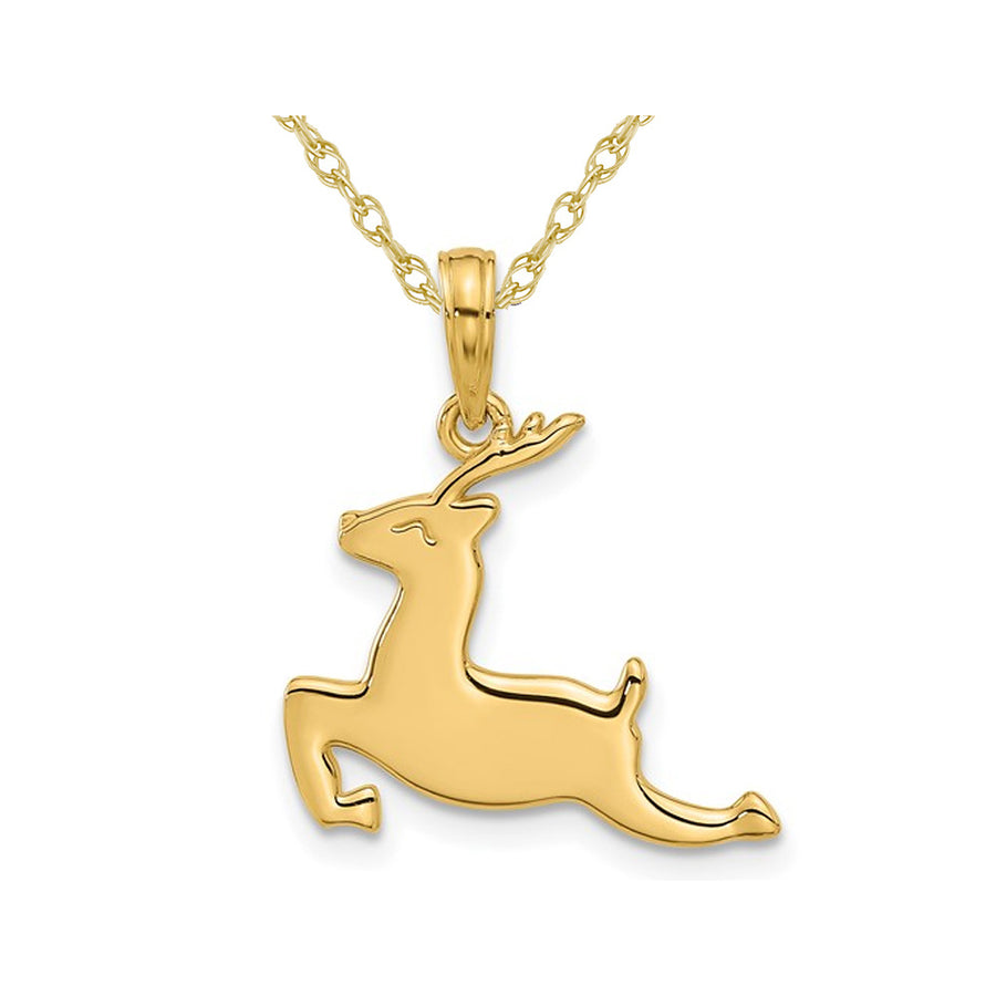 14K Yellow Gold Reindeer Charm Pendant Necklace with Chain Image 1