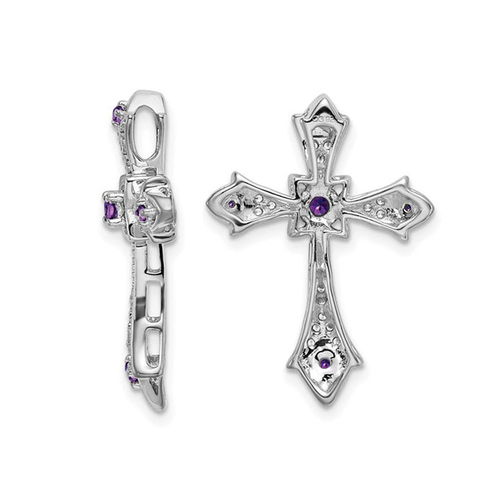 1/10 Carat (ctw) Amethyst Cross Pendant Necklace with Diamonds in 10K White Gold with Chain Image 3