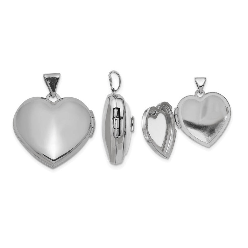 14K White Gold Heart MOM Locket Pendant Necklace with White Agate and Chain Image 2