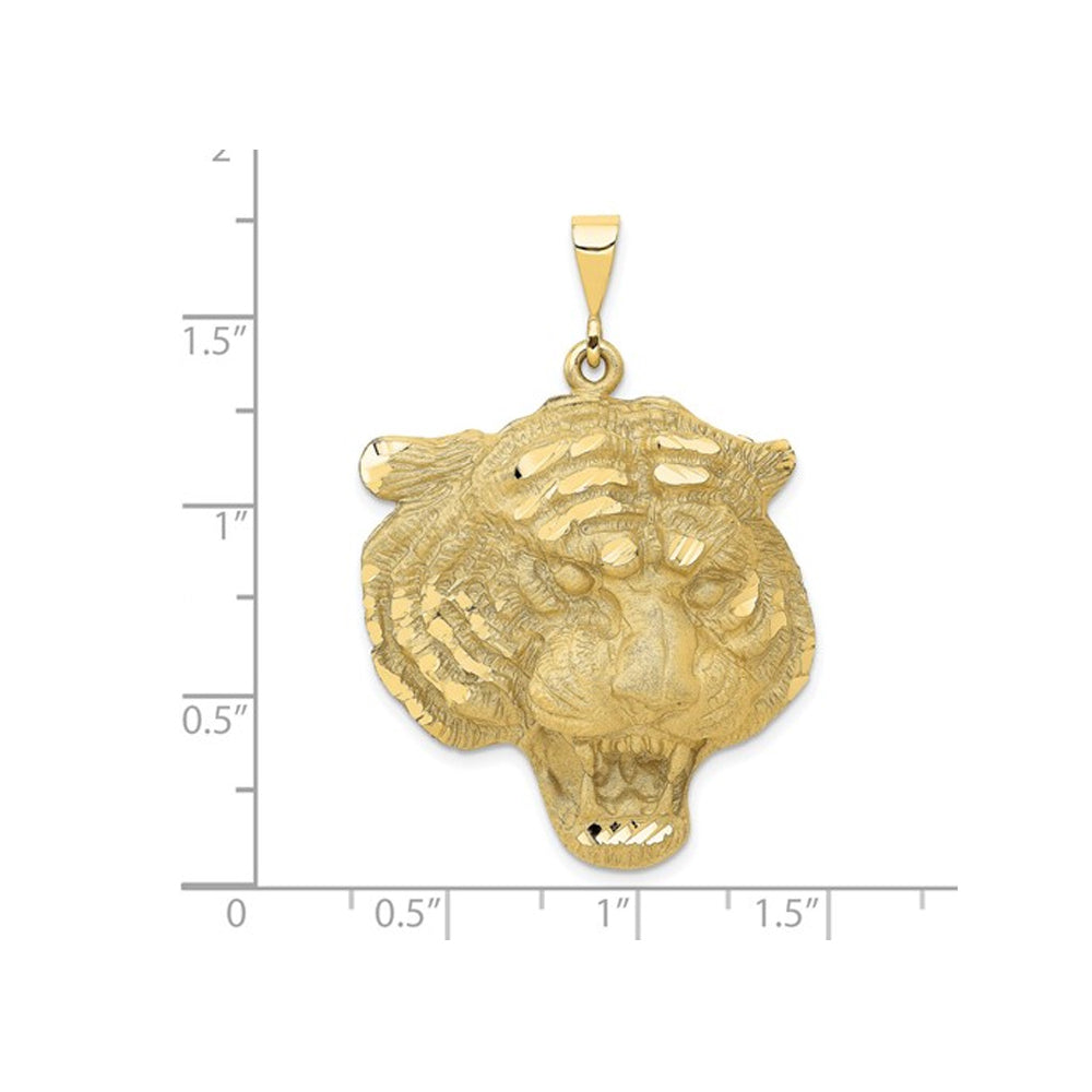 14K Yellow Gold Polished Tigers Head Pendant Necklace with Chain Image 3
