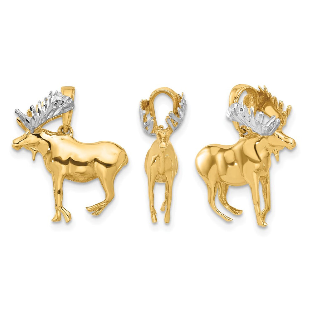 14K Yellow Gold Moose Charm Pendant Necklace with Chain Image 2