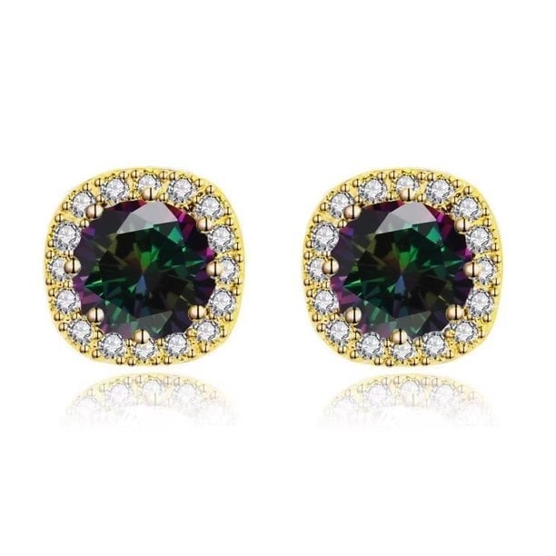 Paris Jewelry 14k Yellow Gold 4Ct Round Created Alexandrite CZ Halo Stud Earrings Plated Image 1