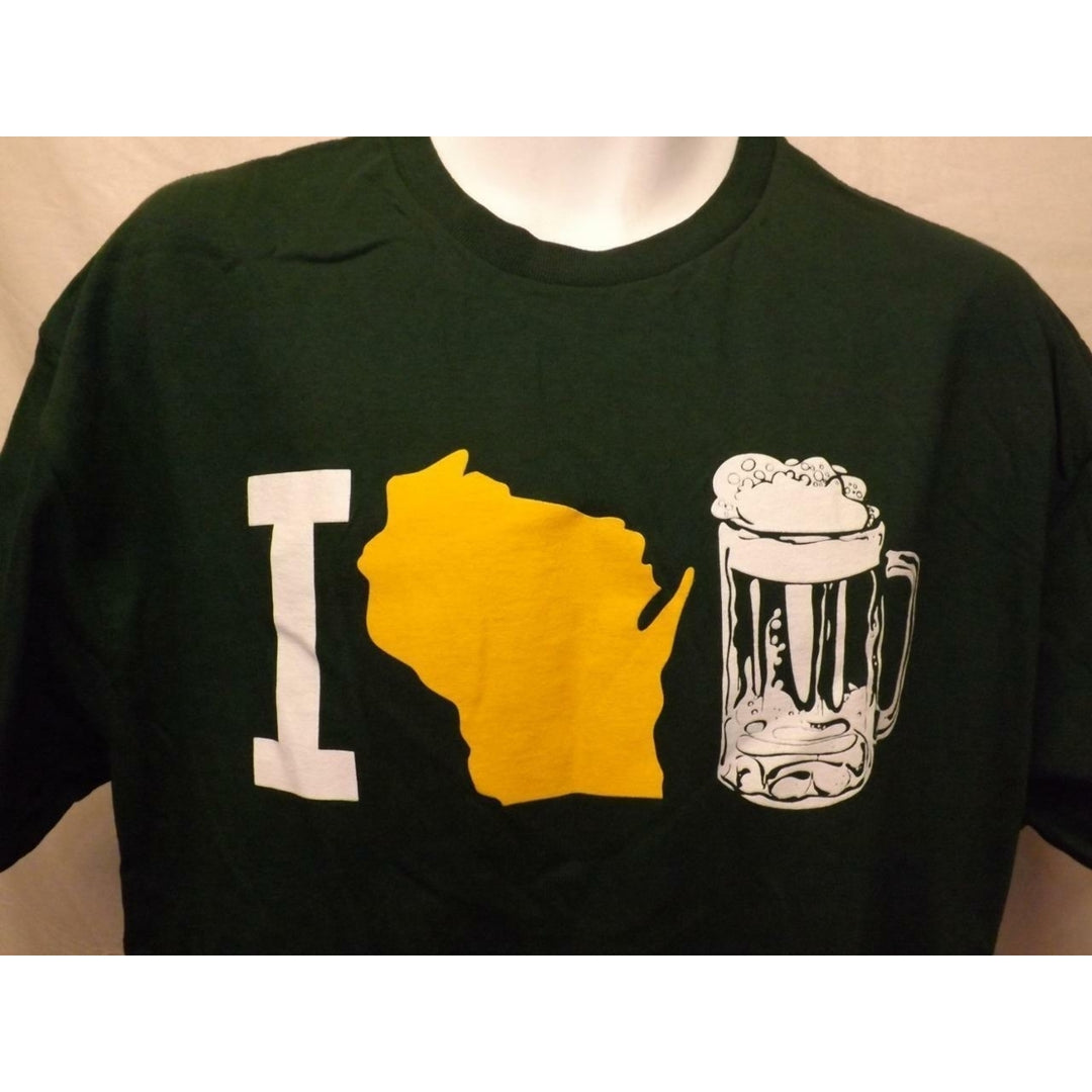 Funny I Wisconsin Beer Mens Size XL XLarge Green Shirt Image 3