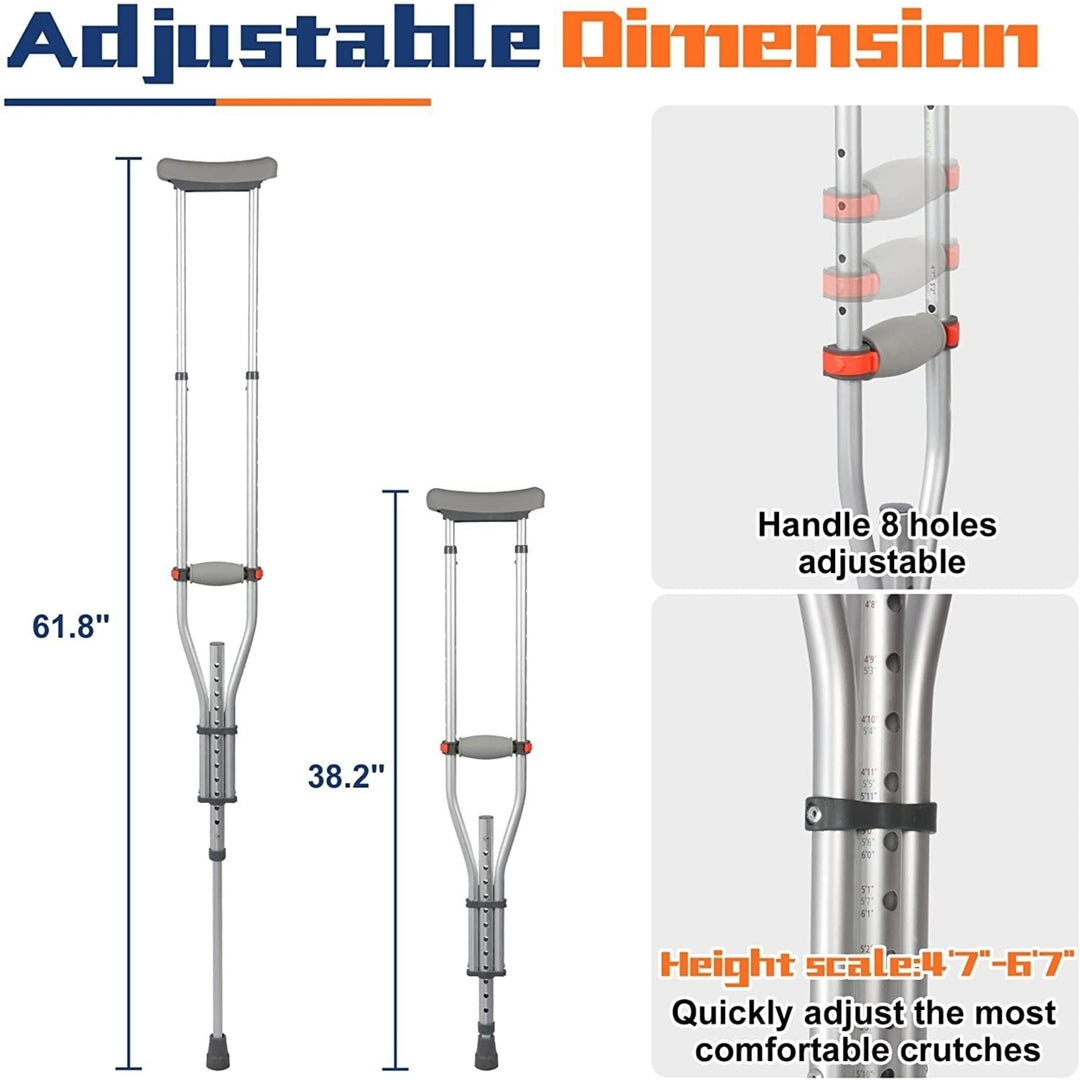 1 Pair Forearm Crutches Universal Aluminum Non-Slip Crutches with Adjustable Height and Turning Arm Cuffs Image 3