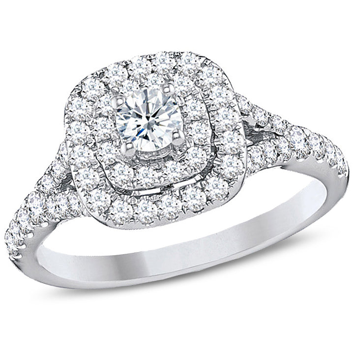 1.00 Carat (Clarity I1-I2) Double Halo Diamond Engagement Ring in 14K White Gold Image 1