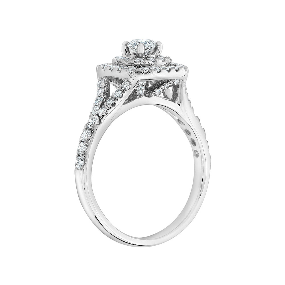 1.00 Carat (Clarity I1-I2) Double Halo Diamond Engagement Ring in 14K White Gold Image 2