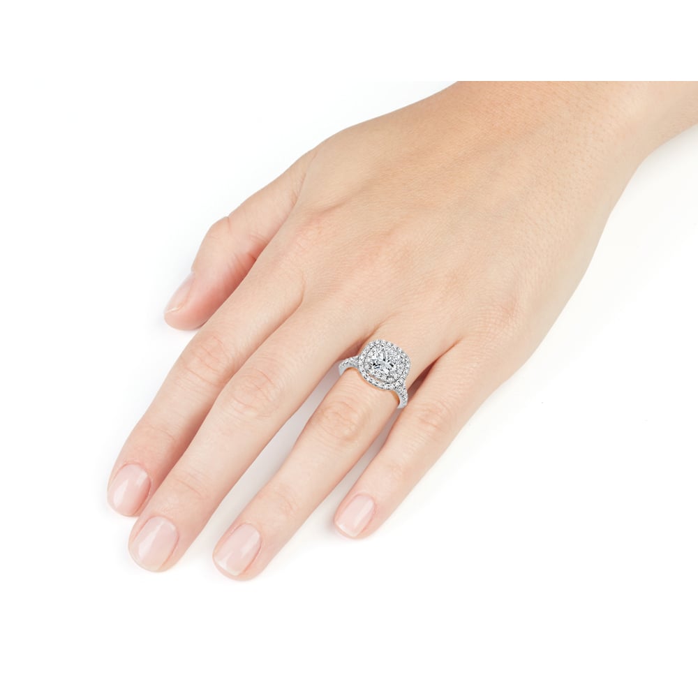 1.00 Carat (Clarity I1-I2) Double Halo Diamond Engagement Ring in 14K White Gold Image 3